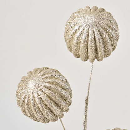 Yulemere Champagne Glitter Sequin Grooved Ball Christmas Stem detail view 2
