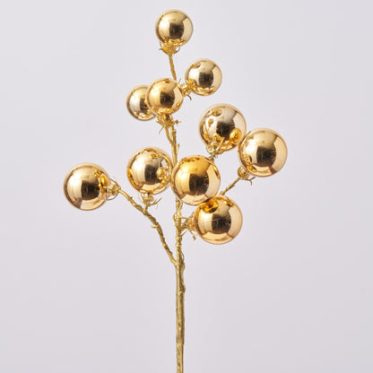 Yulemere Gold Ornament Ball on Stem Christmas Pick 15 Inch overall view