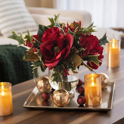 Yulemere Real Touch Red Magnolia and Hydrangea with Wild Holiday Stem detail view 4