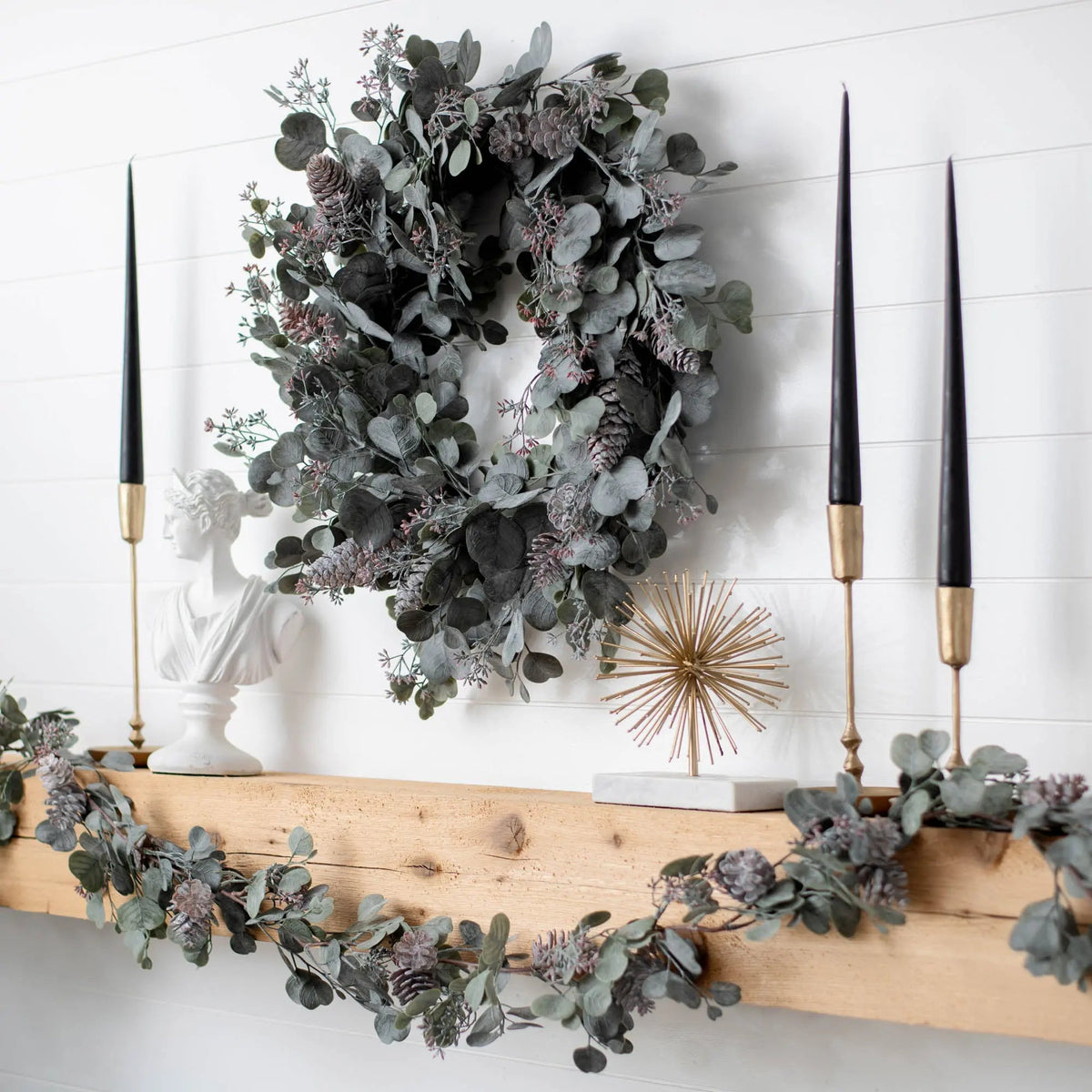 Yulemere Faux Dusty Green Silver Christmas Wreath overall view