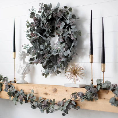 Yulemere Faux Dusty Green Silver Christmas Wreath overall view