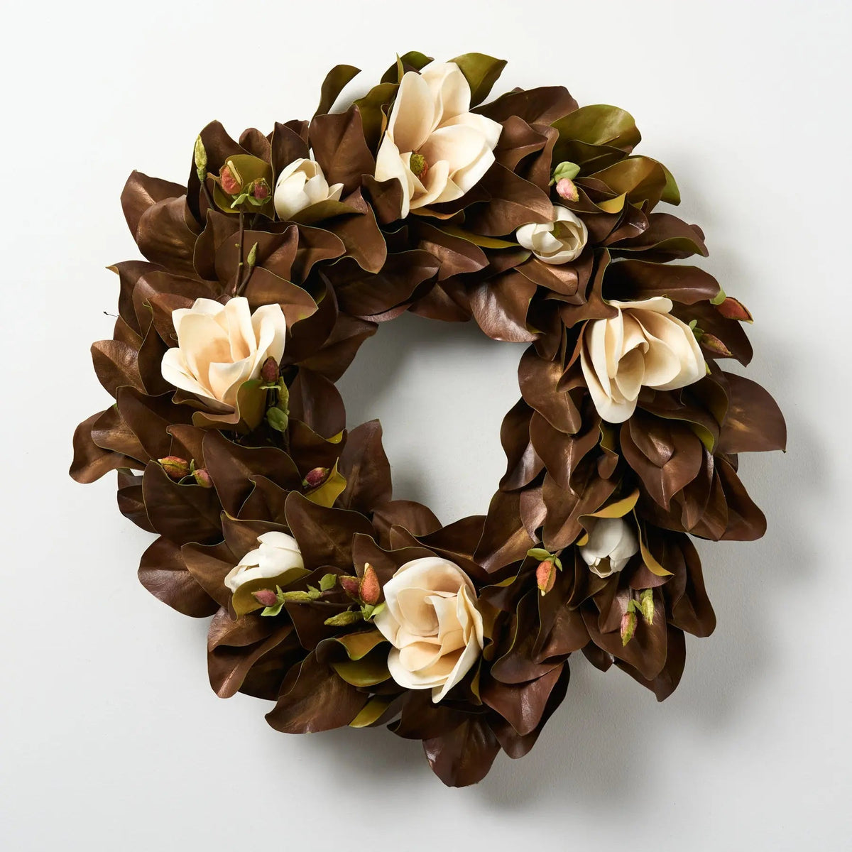 Yulemere Real Touch Golden Brown Magnolia Bloom Wreath detail view 2