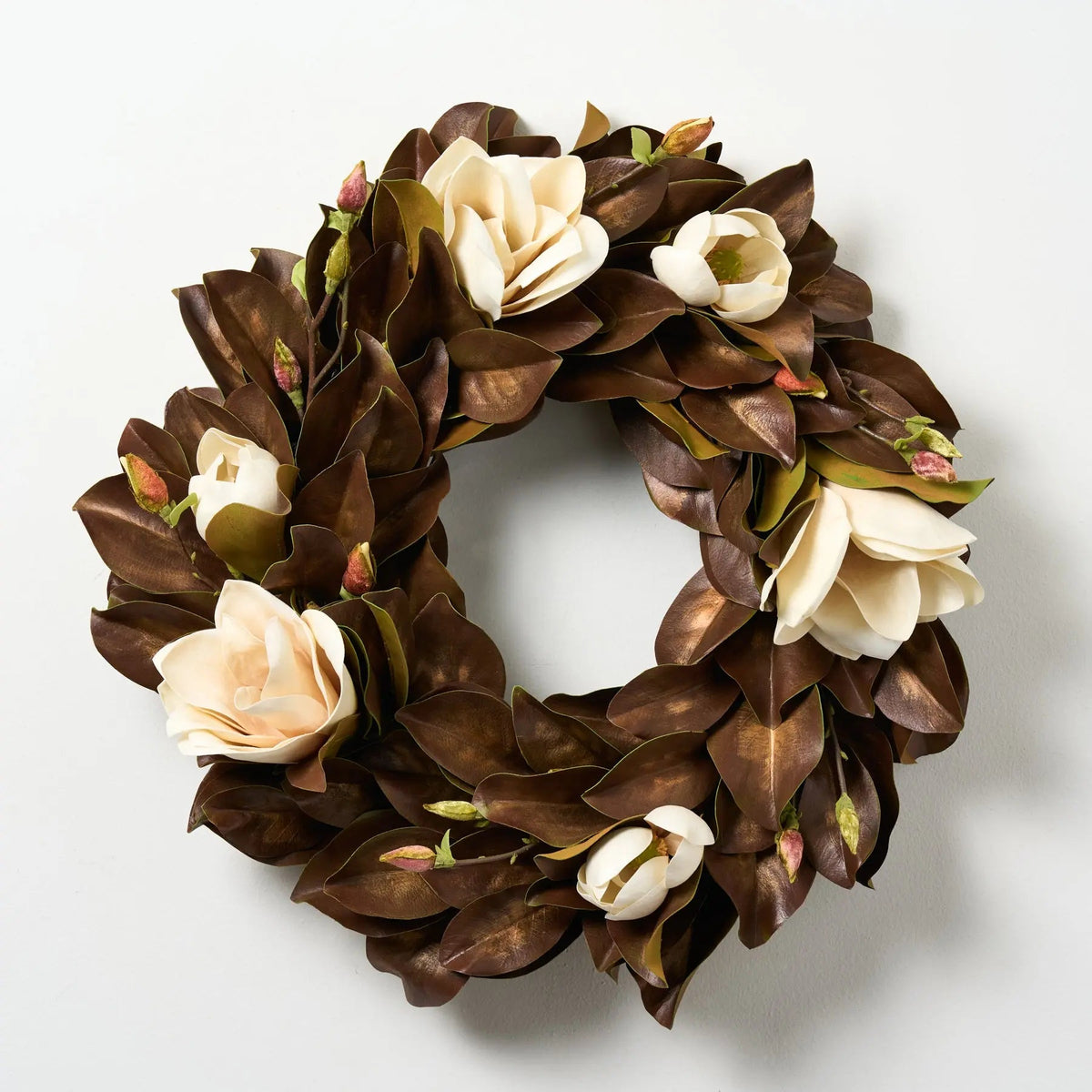 Yulemere Real Touch Golden Brown Magnolia Bloom Wreath detail view 5