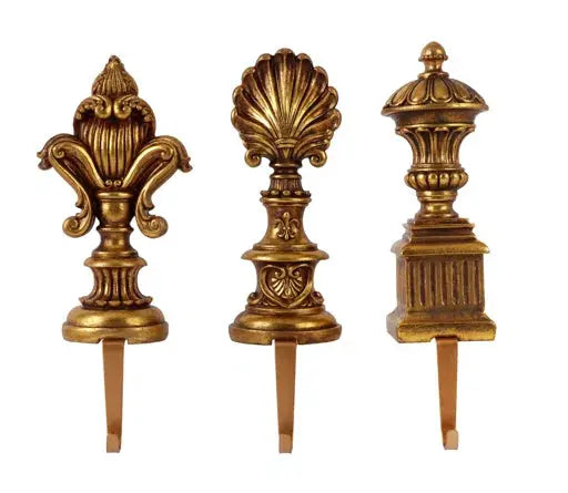 Yulemere Antique Gold Metal Look Fleur De Lis Finial Stocking Holder detail view 2