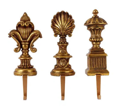 Yulemere Antique Gold Metal Look Fleur De Lis Finial Stocking Holder detail view 2