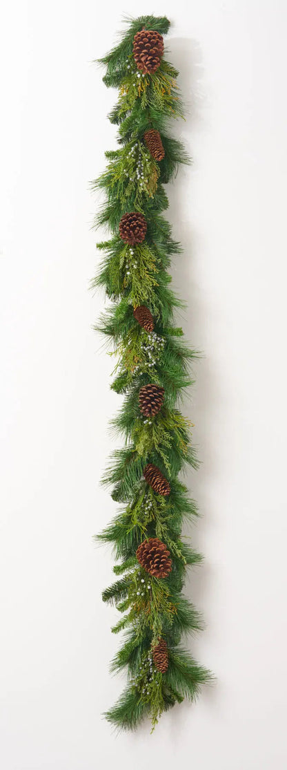 Yulemere Classic Greens and Pinecone Christmas Garland detail view 3
