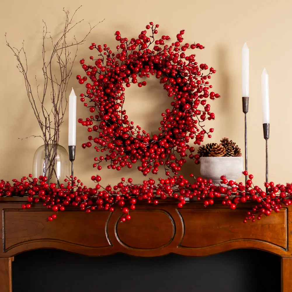 Yulemere Waterproof Red Berry Christmas Wreath 24 Inch detail view 5
