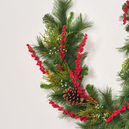 Yulemere Real Touch Lebanon Cedar Christmas Garland Red detail view 3
