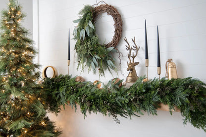Yulemere Real Touch Mixed Juniper and Eucalyptus Christmas Garland overall view