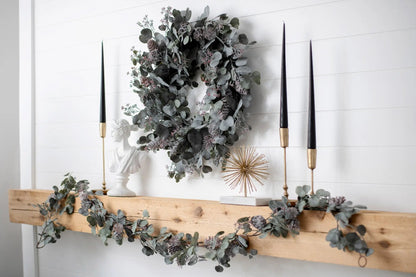 Yulemere Faux Dusty Green Silver Christmas Garland overall view