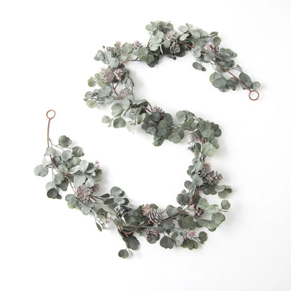 Yulemere Faux Dusty Green Silver Christmas Garland detail view 3