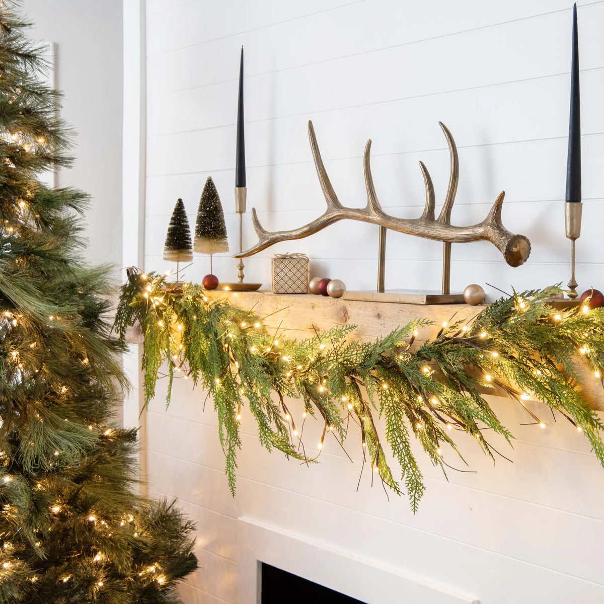 Yulemere Real Touch Lebanon Cedar Christmas Garland Pre Lit detail view 4