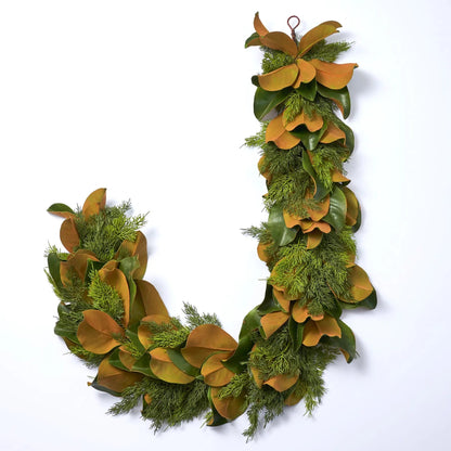 Yulemere Real Touch Magnolia Leaf and Cedar Christmas Garland detail view 2