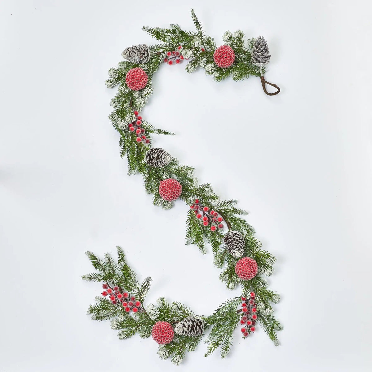 Yulemere Snow Tipped Pine Iced Red Berry Ball Christmas Garland detail view 3