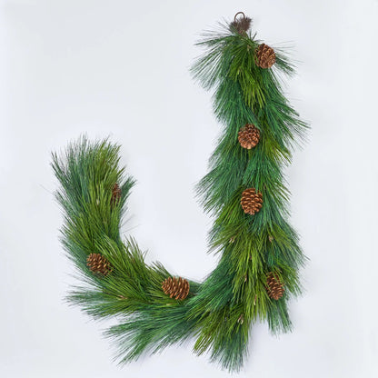Yulemere Deluxe Long Needle Pine and Pinecone Thick Christmas Garland overall view