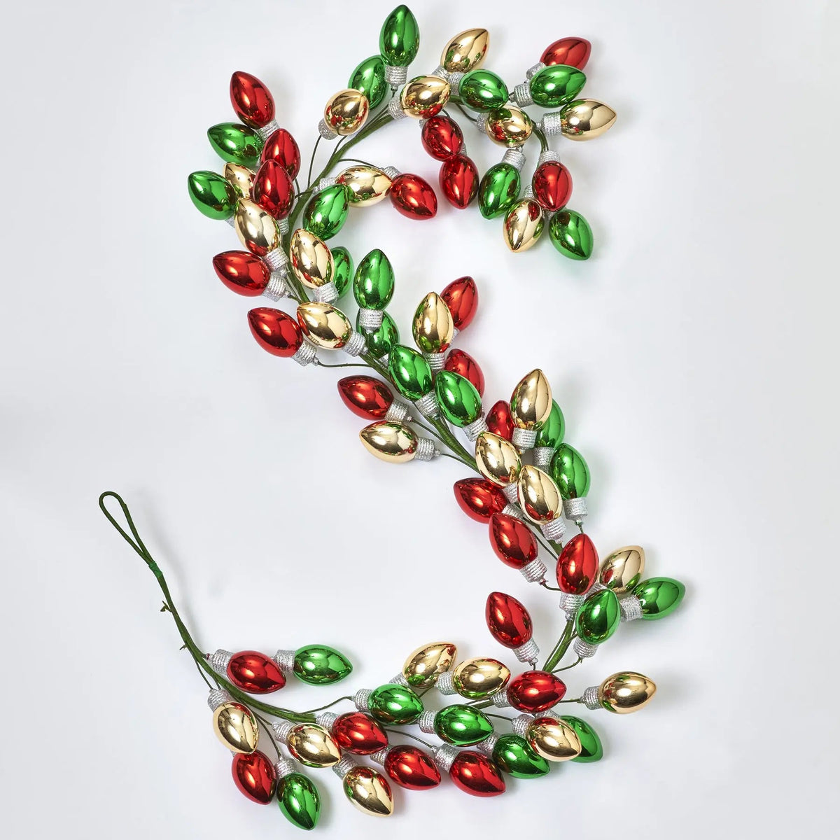 Yulemere Retro Red Green and Gold Vintage Style Bulb Christmas Garland overall view