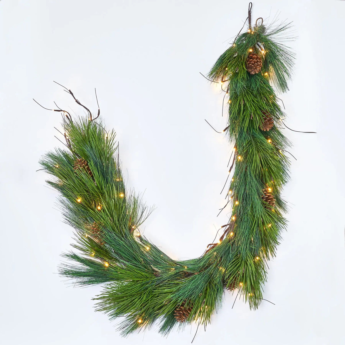 Yulemere Pre Lit Long Needle Pine and Pinecone Christmas Garland detail view 3