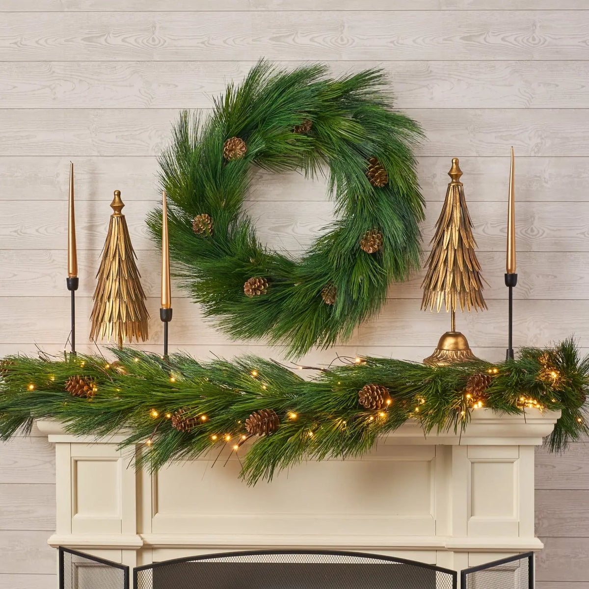 Yulemere Pre Lit Long Needle Pine and Pinecone Christmas Garland detail view 2