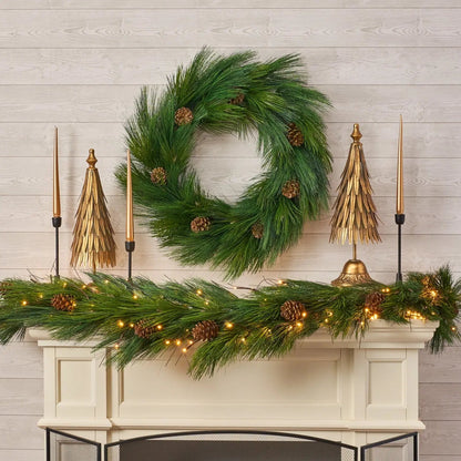 Yulemere Pre Lit Long Needle Pine and Pinecone Christmas Garland detail view 2