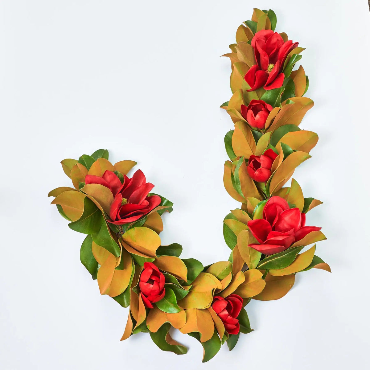 Yulemere Real Touch Red Magnolia Christmas Garland Red detail view 2