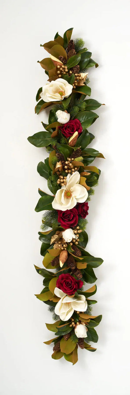 Yulemere Real Touch Magnolia Christmas Garland Gold overall view