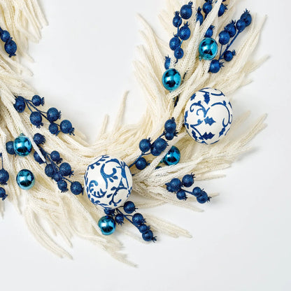 Yulemere White Norfolk Slate Blue Christmas Garland detail view 2