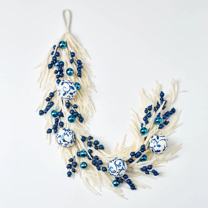 Yulemere White Norfolk Slate Blue Christmas Garland detail view 3