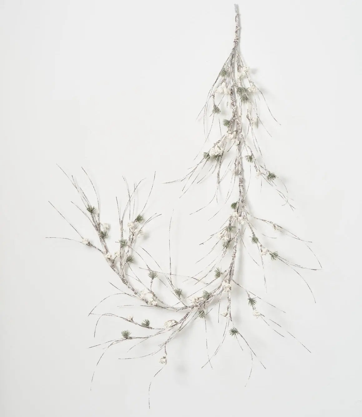Yulemere Glitter Snow White Birch Branch and Berry Christmas Garland overall view