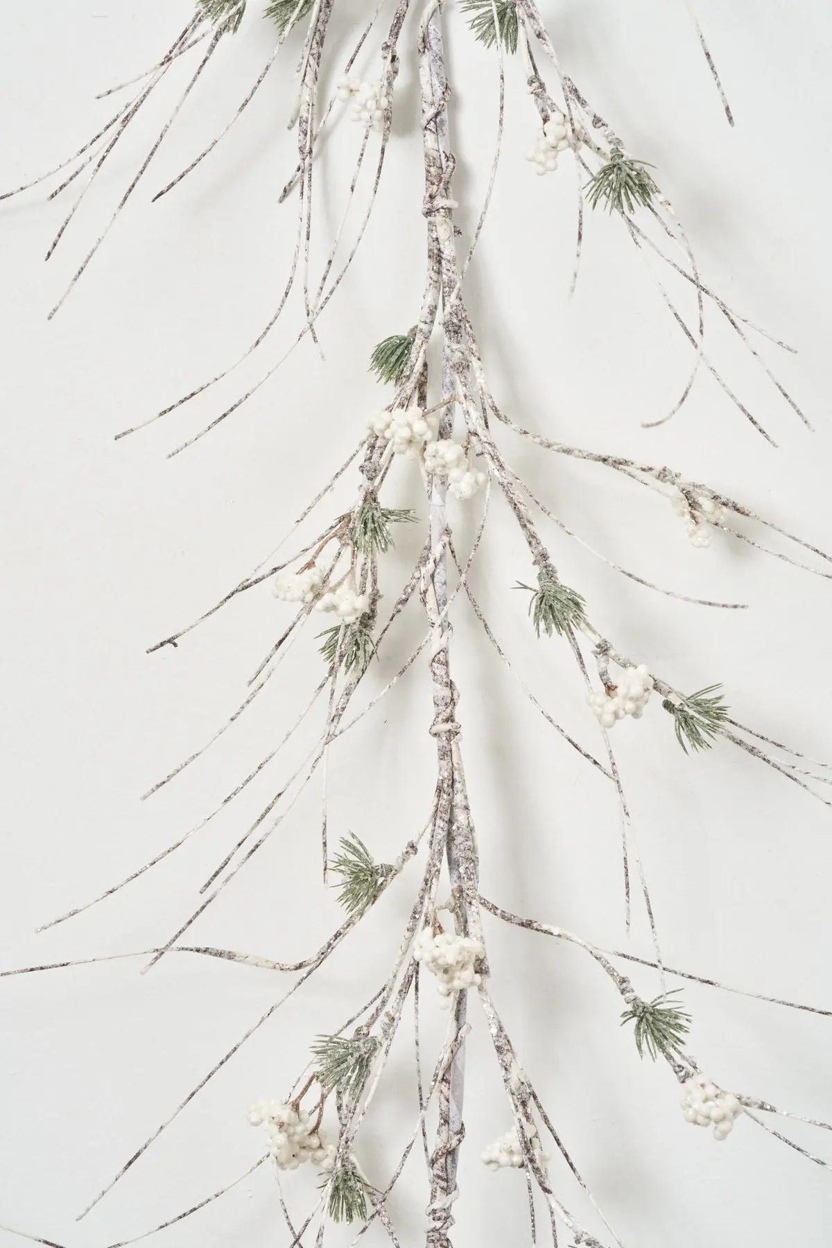 Yulemere Glitter Snow White Birch Branch and Berry Christmas Garland detail view 2