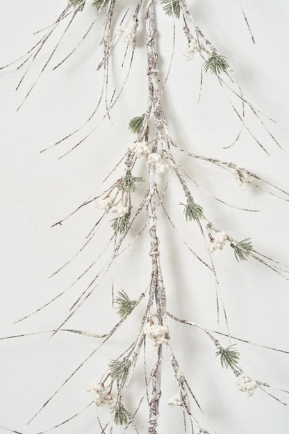 Yulemere Glitter Snow White Birch Branch and Berry Christmas Garland detail view 2