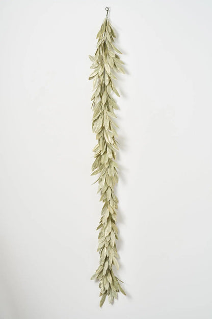 Yulemere Sage Green Gold Brushed Bay Leaf Fall Christmas Mantle Garland detail view 5