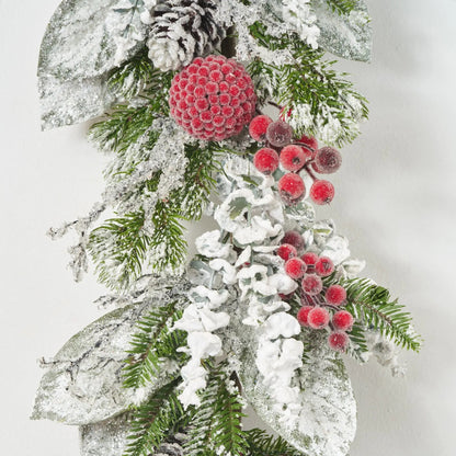 Yulemere Real Touch Red Magnolia Christmas Garland White detail view 2