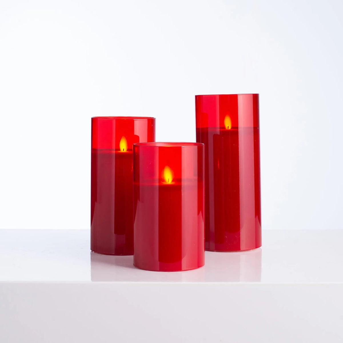 Yulemere Moving Flameless LED Red Glass Pillar Candles overall view