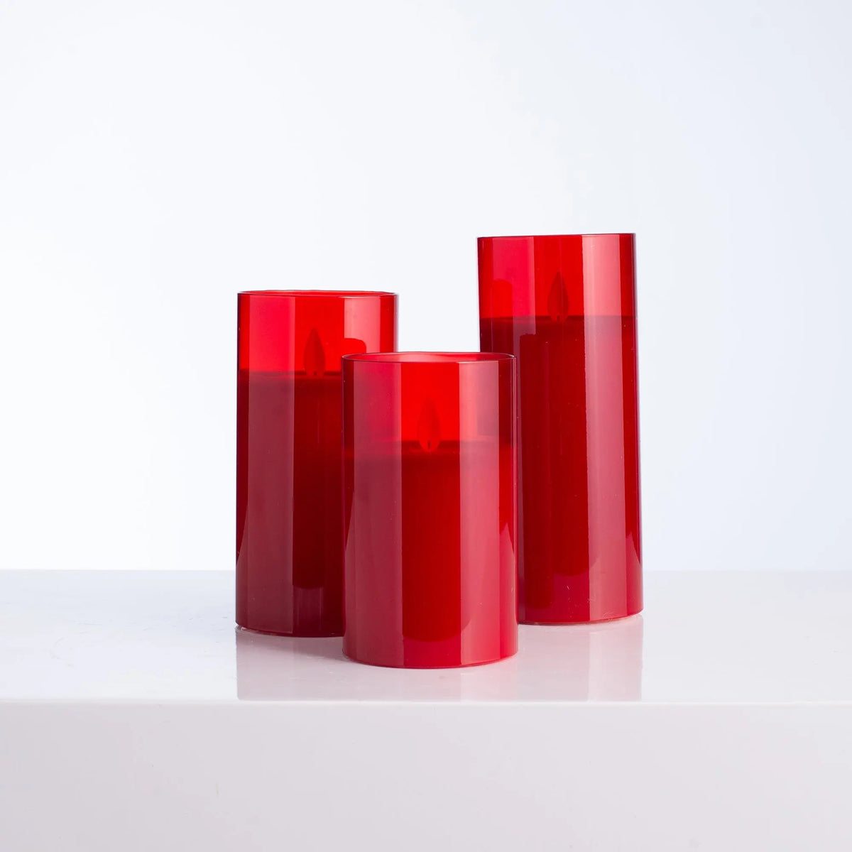 Yulemere Moving Flameless LED Red Glass Pillar Candles detail view 2