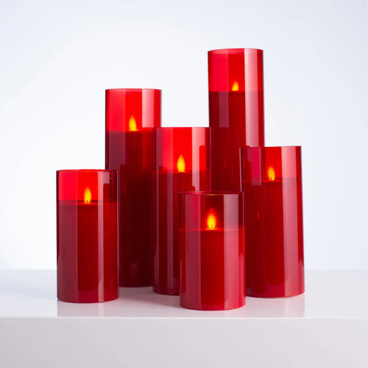Yulemere Rechargeable Moving Flameless LED Red Glass Candle overall view