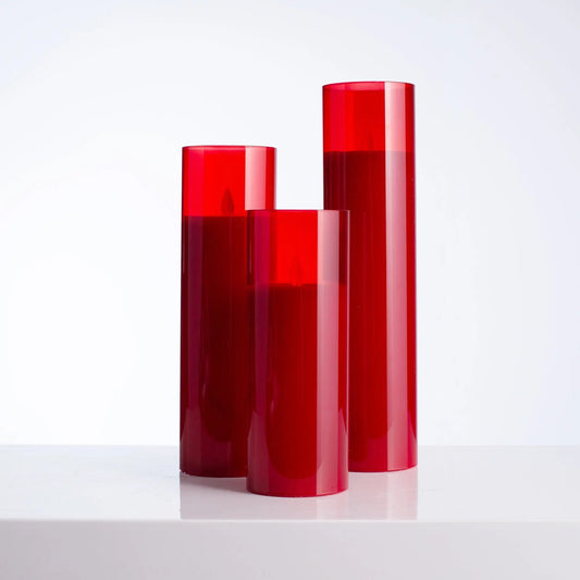 Yulemere rechargeable flickering LED red flameless candle set overall view