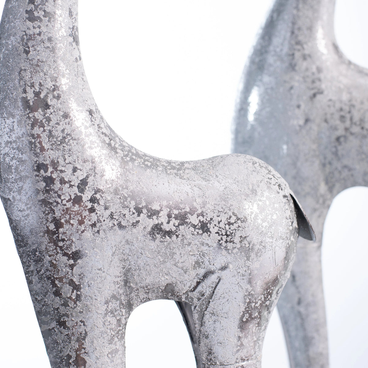 Yulemere Large Silver Distressed Metal Slender Deer Statue detail view 4