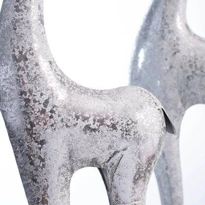 Yulemere Large Silver Distressed Metal Slender Deer Statue detail view 4
