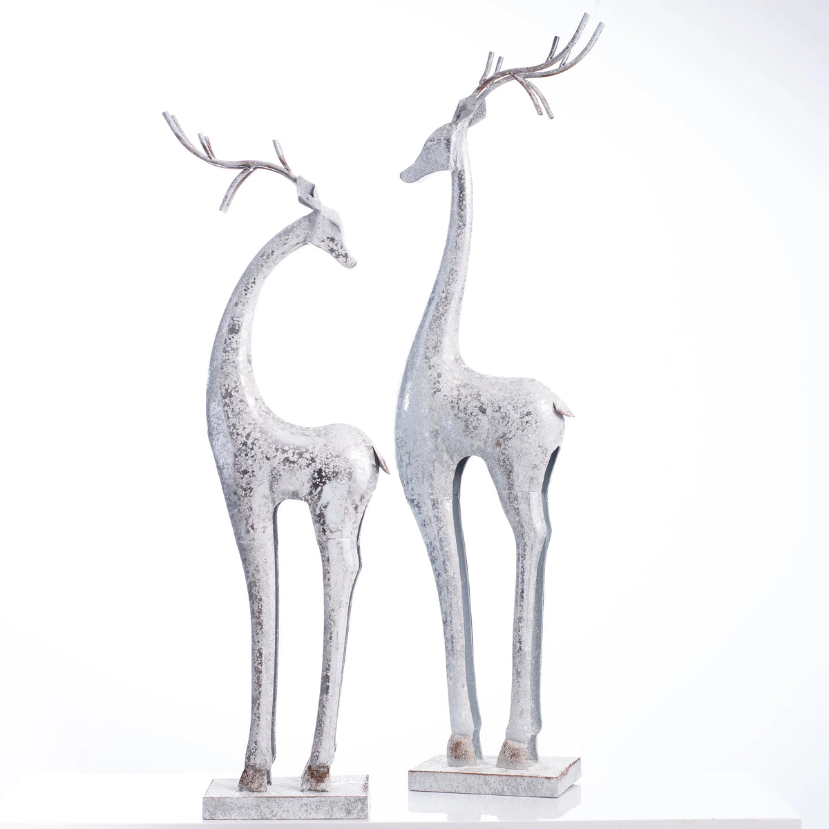 Yulemere Large Silver Distressed Metal Slender Deer Statue overall view