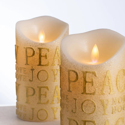 Yulemere Gold Glitter Peace and Joy Flickering Flameless Candle overall view