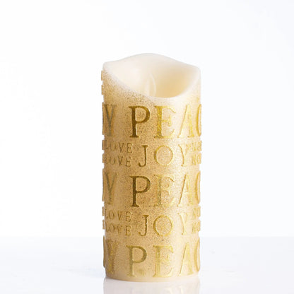 Yulemere Gold Glitter Peace and Joy Flickering Flameless Candle detail view 4
