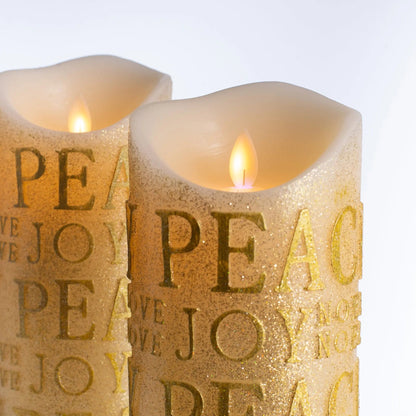 Yulemere Gold Glitter Peace and Joy Flickering Flameless Candle detail view 6