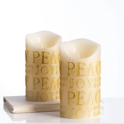Yulemere Gold Glitter Peace and Joy Flickering Flameless Candle detail view 7