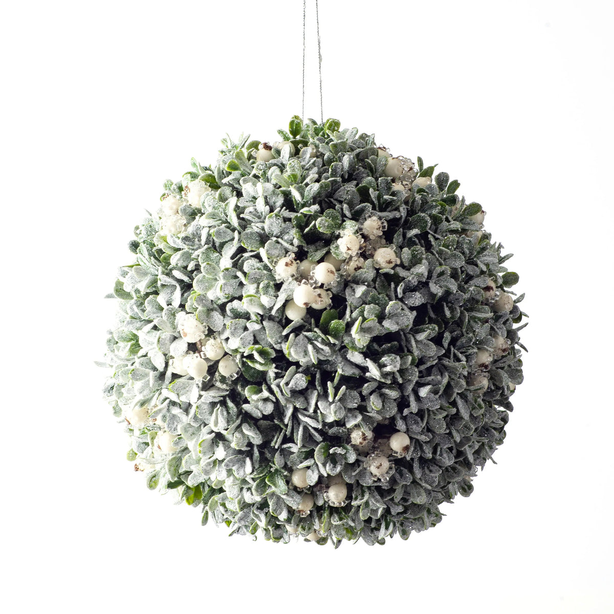 Yulemere 9 Inch Snow Flocked Boxwood and White Berry Decor overall view