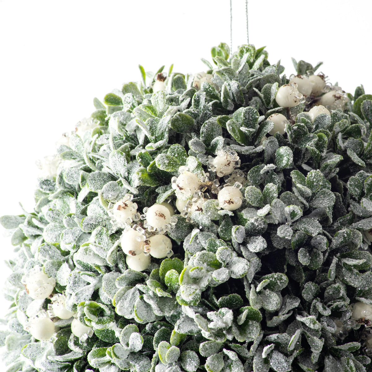 Yulemere 9 Inch Snow Flocked Boxwood and White Berry Decor detail view 2