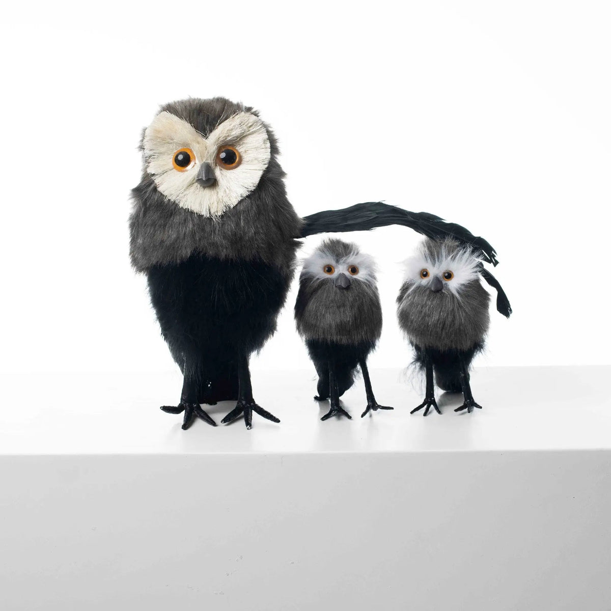 Yulemere Standing Black and Gray Feather Owl Parent Christmas Decor overall view