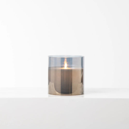 Yulemere Large Moving Flameless LED Smokey Glass Pillar Candle overall view