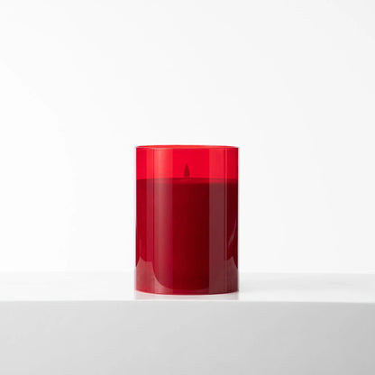 Yulemere Large Moving Flameless LED Red Glass Pillar Candle overall view
