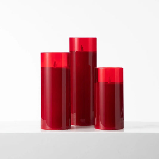 Yulemere Large Moving Flameless LED Red Glass Pillar LED Candle overall view