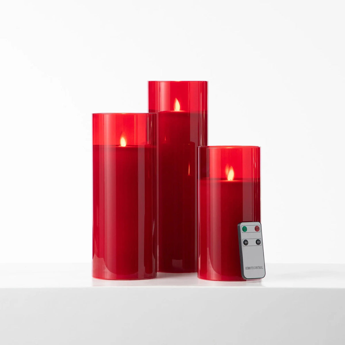 Yulemere Large Moving Flameless LED Red Glass Pillar LED Candle detail view 2